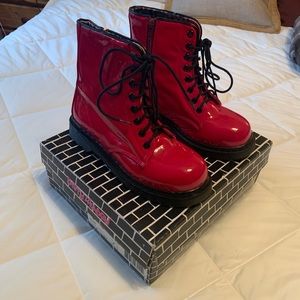 Red Lace Up Moto Boots